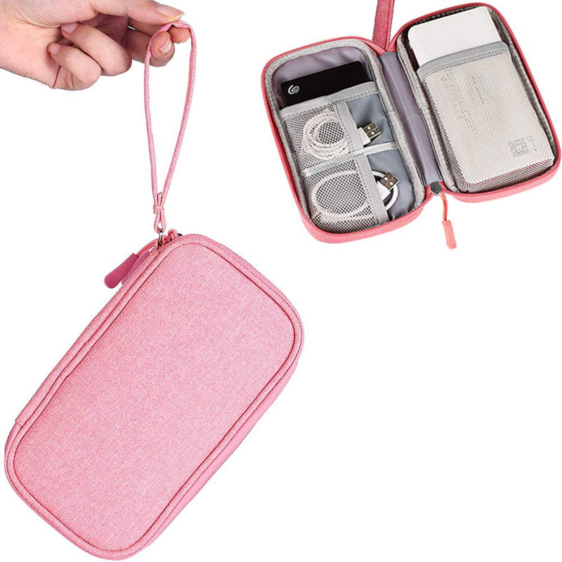 [Australia - AusPower] - Electronic Organizer, Shockproof Carrying Case Hard Protective EVA Case, Small Travel Cable Organizer Bag Pouch Portable Electronic Accessories Storage Case for Cable,Cord,Charger,Earphone,USB,SD Card Single Layer - Pink 