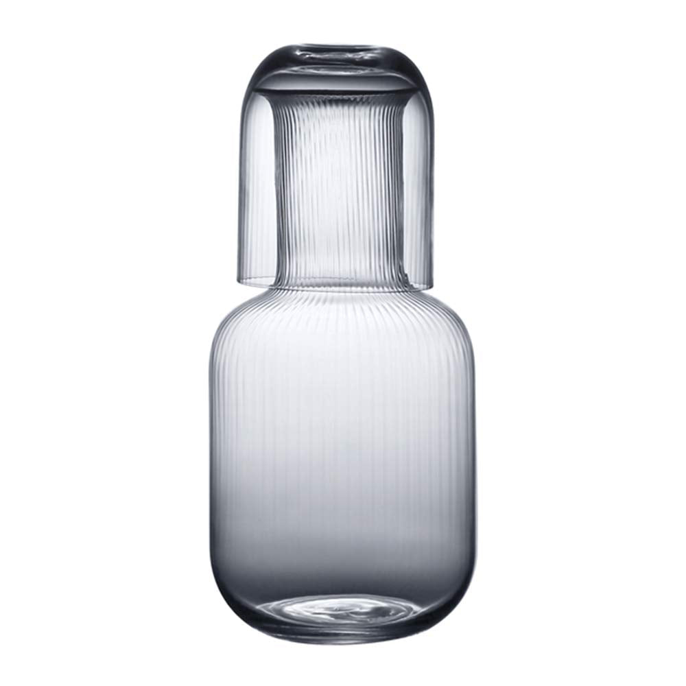 [Australia - AusPower] - Sizikato 25 Oz Vertical Stripes Clear Glass Bedside Night Water Carafe with Tumbler Glass. 