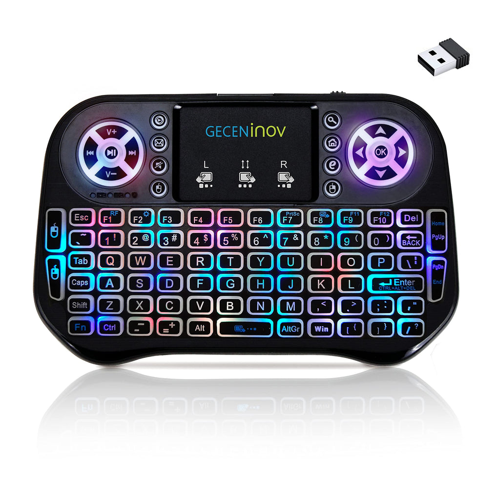 [Australia - AusPower] - Mini Keyboard, Wireless Touchpad Keyboard, Portable 7 Colors RGB Backlit Keyboard, 2.4G Rechargeable Controller Mouse Combo, Compatible with PC, Laptops, Smart TVs 7-Backlit 