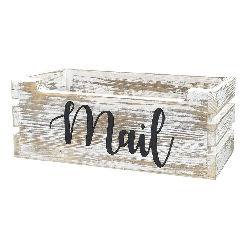 [Australia - AusPower] - Whitewashed Wood Tabletop Mail Holder Box, Desktop Mail Organizer, Farmhouse Mail Organizer Countertop, Mail Holder, Letter Holder, Mail Storage Box, Bill Coupon Organizer with Letter Script Design 