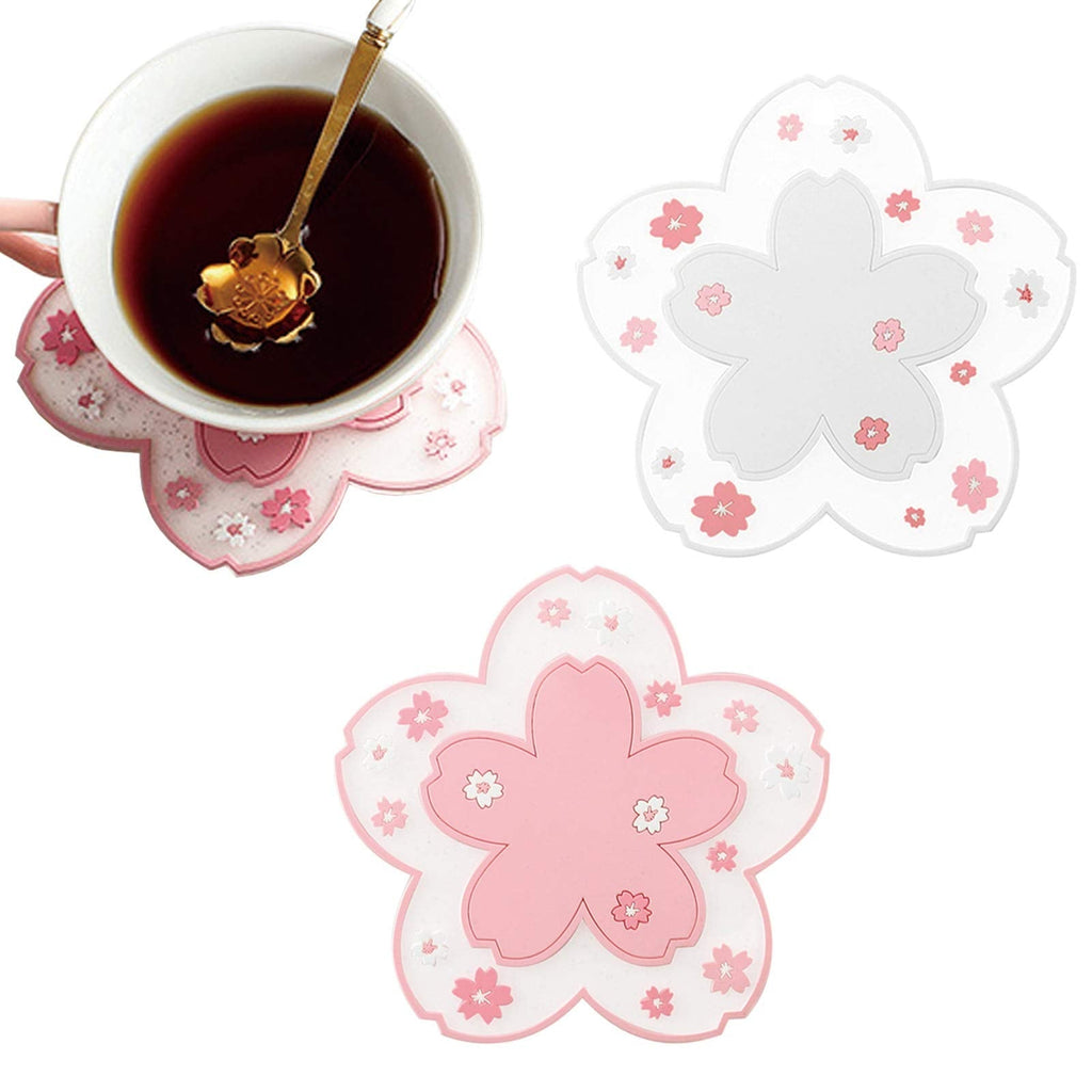 [Australia - AusPower] - 2 Pcs Silicone Coaster Cup Mat Cute Flower Coasters Non Slip Silicone Drink Cup Mat for Drinks PVC Tabletop Protection Mat Bowl Mat Heat Insulation Placemat (Small) Small 