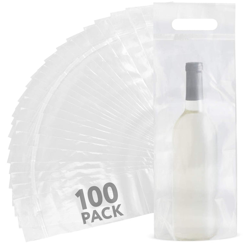 [Australia - AusPower] - [100 Pack] Wine To Go Bag - Use For Restaurant, Bar & Travel Bags - Sturdy Handle And Tamper Proof Seal - Clear Plastic 