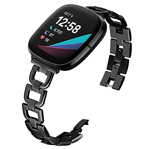[Australia - AusPower] - Joyozy Classic D Metal Bands Compatible with Fitbit Versa 3/Fitbit Sense Smartwatch, Stainless Steel Sense Wristbands Replacement Straps Accessories for Women Girls (No Tool Needed) Black 