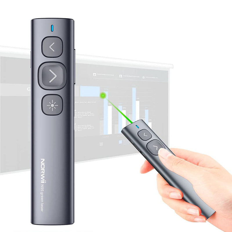 [Australia - AusPower] - NORWII N95 Green Light Pointer, 330 FT Long Control Range Designed for Large Occasion, Rechargeable Wireless Presenter Remote Presentation USB PowerPoint PPT Clicker for Mac, Laptop, Computer 