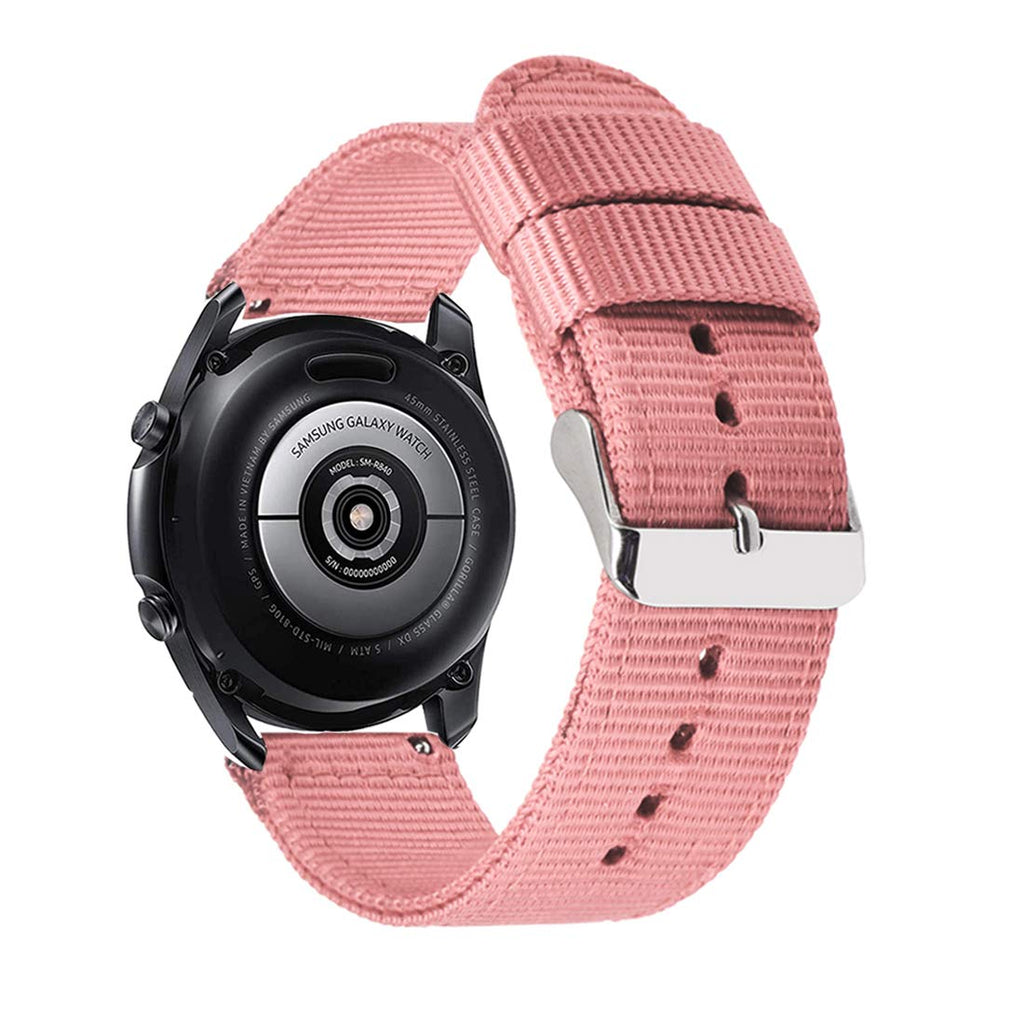 [Australia - AusPower] - Compatible with Samsung Galaxy Watch 3 45mm / Galaxy Watch 46mm / Gear S3 Frontier Classic Smartwatch Band, 22mm Woven Nylon Strap Replacement Sports Watch Pink 
