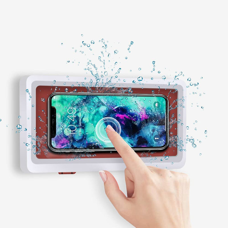 [Australia - AusPower] - Wall Mount Shower Phone Holder Bathroom Case Waterproof Self Adhesive Bathroom Phone Holder Anti Fog Touch Screen for Bathroom Shower Kitchen Make up Compatible with Mobile Phones Under 6.8 inches without hook 