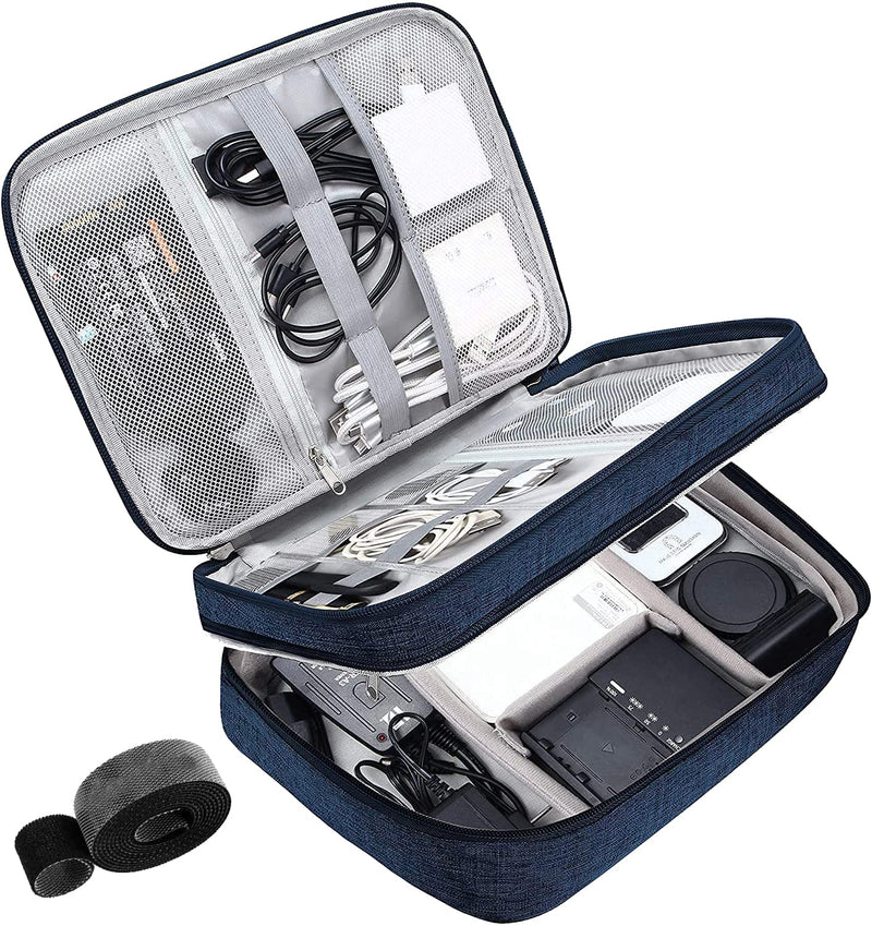 [Australia - AusPower] - Electronic Organizer Travel Universal Cable Organizer Electronics Accessories Cases for Cable, Charger, Phone, USB, SD Card,1Pack Blue Triple Layer /11.02" x 8.27" x 3.94" 