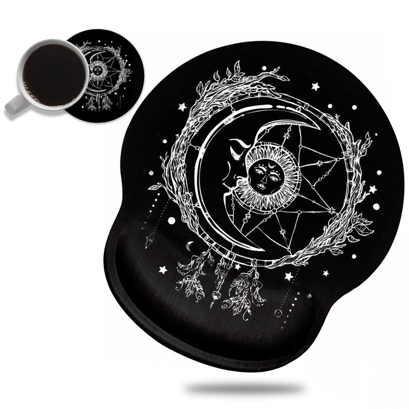 [Australia - AusPower] - Ergonomic Mouse Pad Wrist Support and Cute Coffee Coaster, Celestial Theme Sun with Crescent Moon Design Wrist Rest Mousepad, Pain Relief Wrist Mouse Pads for Computer Laptop Home Office Bos-wrist Mp-15 