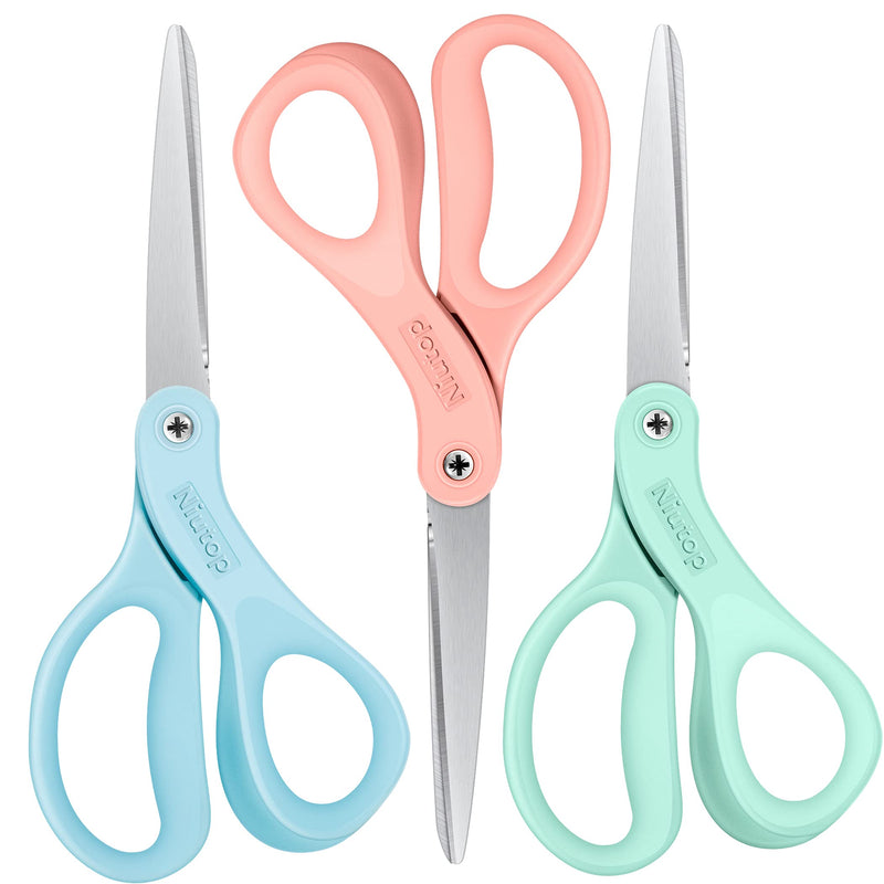 [Australia - AusPower] - Scissors, Niutop 8" All Purpose Scissors Ergonomic Comfort Grip Craft Shears Sharp Scissors for Office Home Household Sewing High/Middle School Students Supplies, Pastel Pink/Blue/Green, 3-Pack 