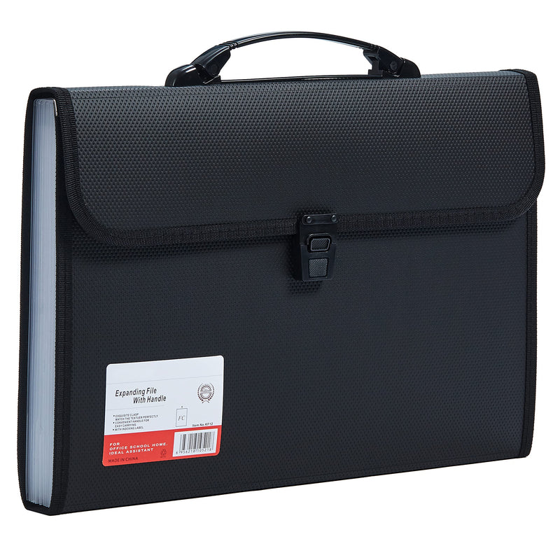 [Australia - AusPower] - FANWU Legal Size 13 Pocket Accordian File Organizer Expanding File Folder for FC A4 Paper, Briefcase File Case with Durable Handle & Buckle Closure for School Home Business (Black) Black-2 