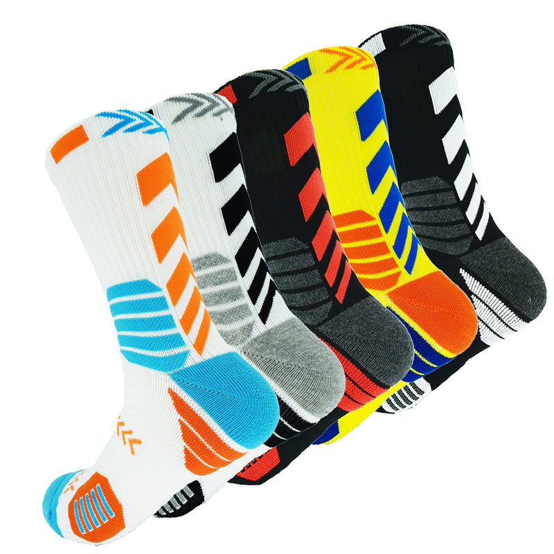 [Australia - AusPower] - 5 Pairs Men's Athletic Crew Socks Performance Thick Cushioned Sport Basketball Running Training Compression Sock 