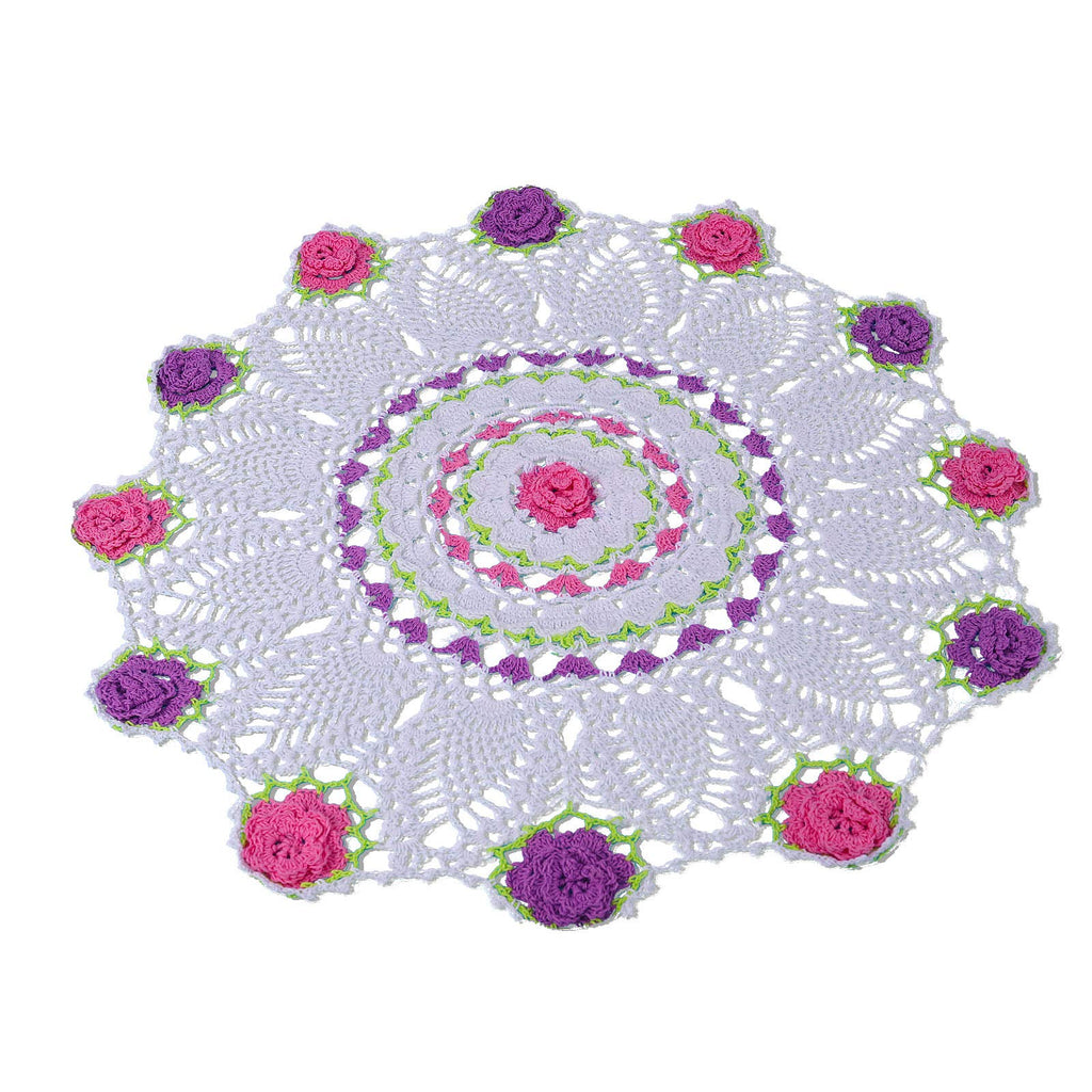 [Australia - AusPower] - Qxzvzem One Piece 20 Inch Easter Doilies for Dressers and End Tables Round Cloth Lace Placemats Crafts Rose Spring Doily Hand Crochet Large Cotton Multicolor Tablecloth 
