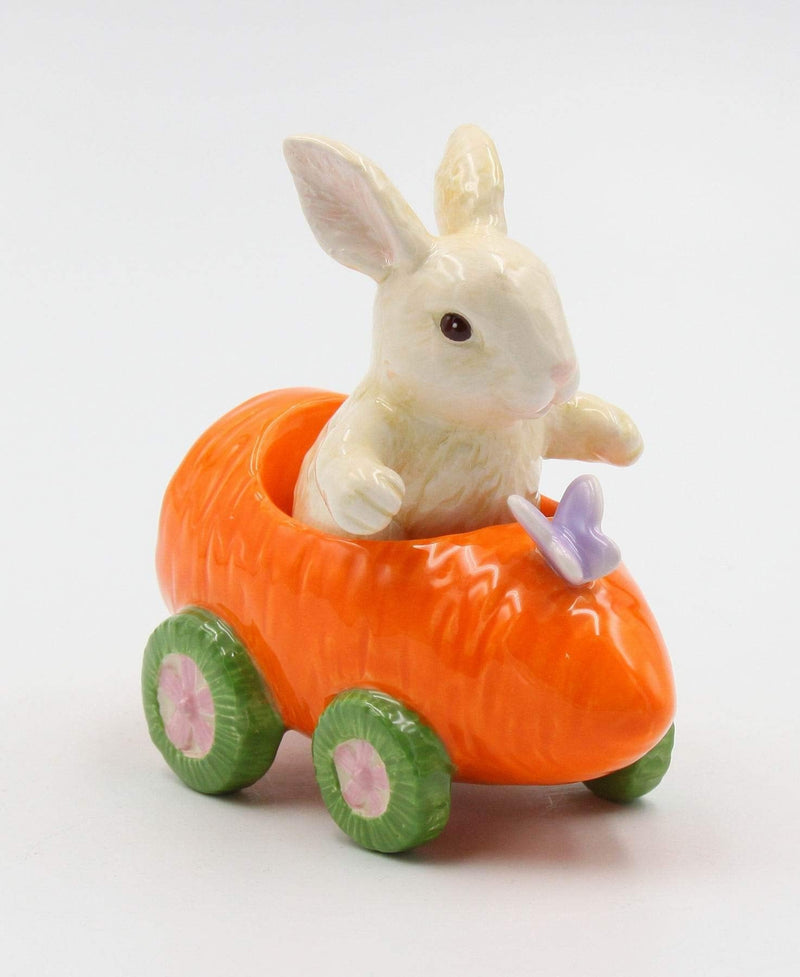 [Australia - AusPower] - Cosmos Gifts Fine Ceramic Bunny Rabbit on Carrot Cart Salt & Pepper Shakers, 4 1/4" L Salt and Pepper Set, Multicolored 