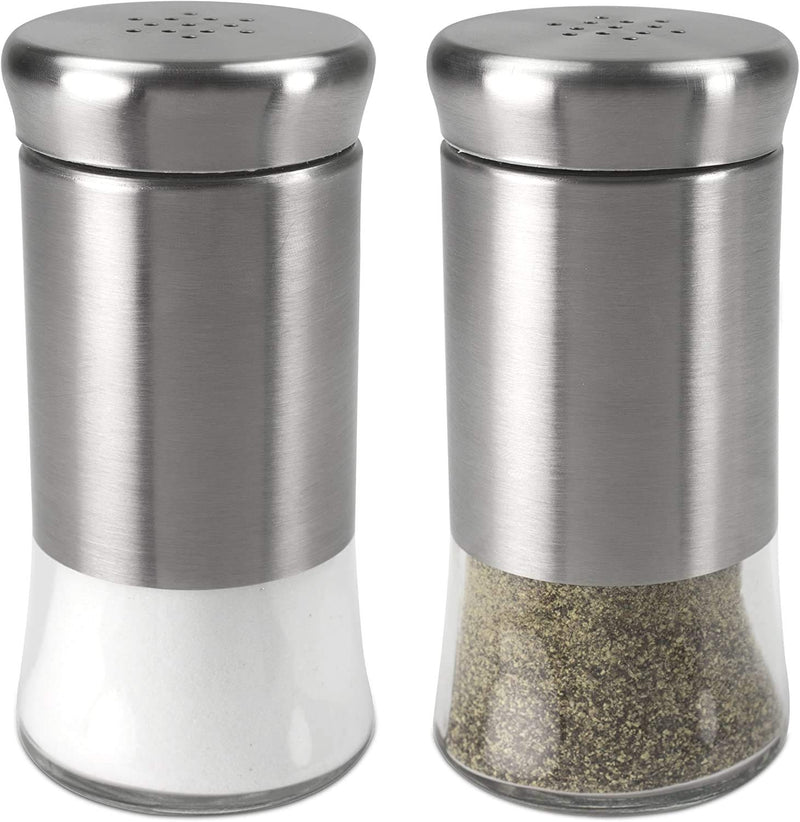 [Australia - AusPower] - Salt and Pepper Shakers Set, Retro Color, Stainless Steel & Glass Bottom, 5 oz, Silver 