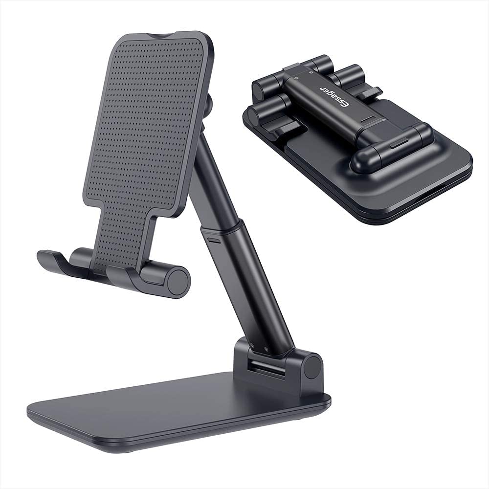 [Australia - AusPower] - Adjustable Cell Phone Stand, ESSAGER Foldable Phone Stand Holder Cradle for Desk Compatible with All Mible Phones, iPhone, iPad, Switch, Tablet(Black) Black 