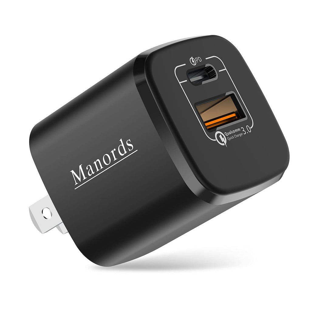 [Australia - AusPower] - USB C Fast Charger, Manords 20W 2 Port USB Wall Charger with PD/QC 3.0 Fast Power Adapter for iPad Pro, iPhone 12/12 Pro / 12 Mini / 11/ XS/Max/XR/X, Pixel, Galaxy, and More 
