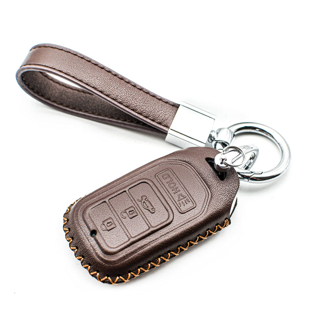 [Australia - AusPower] - Compatible with Honda Accord Civic Odyssey Pilot CR-V CR-Z Fit HR-V Insight Ridgeline Crosstour Smart 4 Buttons Leather Keyless Entry Remote Control Key Fob Cover Case Protector Accessories, Brown 