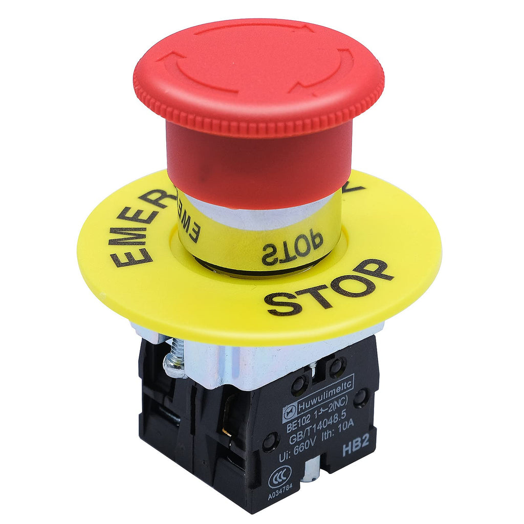 [Australia - AusPower] - mxuteuk 2NC 22mm Emergency Stop Push Button Switch Red Mushroom Equipment e Stop Shut Off Switch AC 660V 10A HB2-BS544 2 NC 