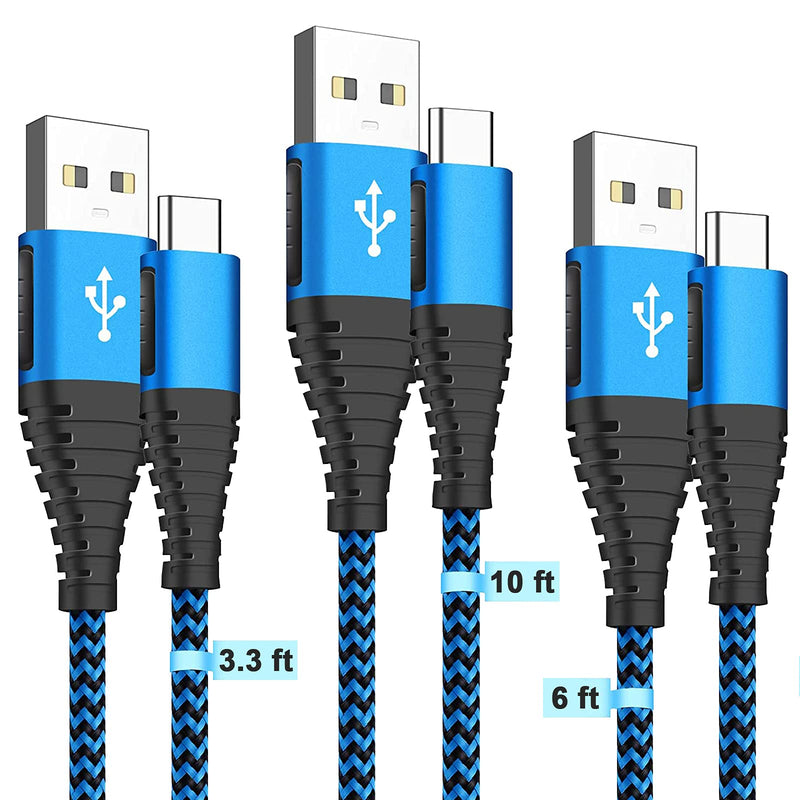 [Australia - AusPower] - USB Type C Cable【3Pack-3.3/6/10ft】USB C Fast Charging Cable, Aioneus Power Cord Braided Phone Charger for Samsung Galaxy S10 S9 S20 A32 A12 A10e A11 A20 A21 A50 A71 Note 20, Moto G, LG K51 Stylo 5 6 