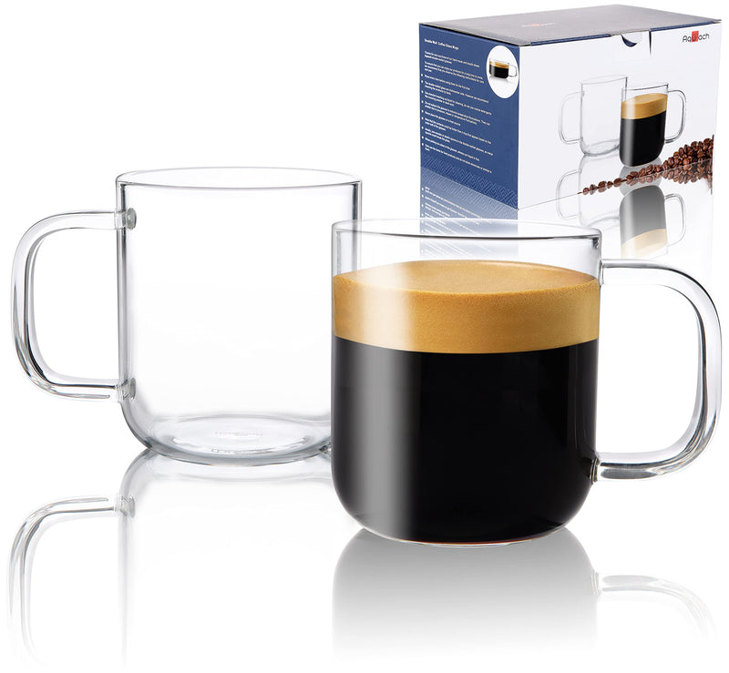 [Australia - AusPower] - Aquach Glass Mugs 16 oz Set of 2, Large Clear Glass Cup with Handle for Hot/Cold Coffee Tea Beverage, Thicker Quality 16 Ounce 
