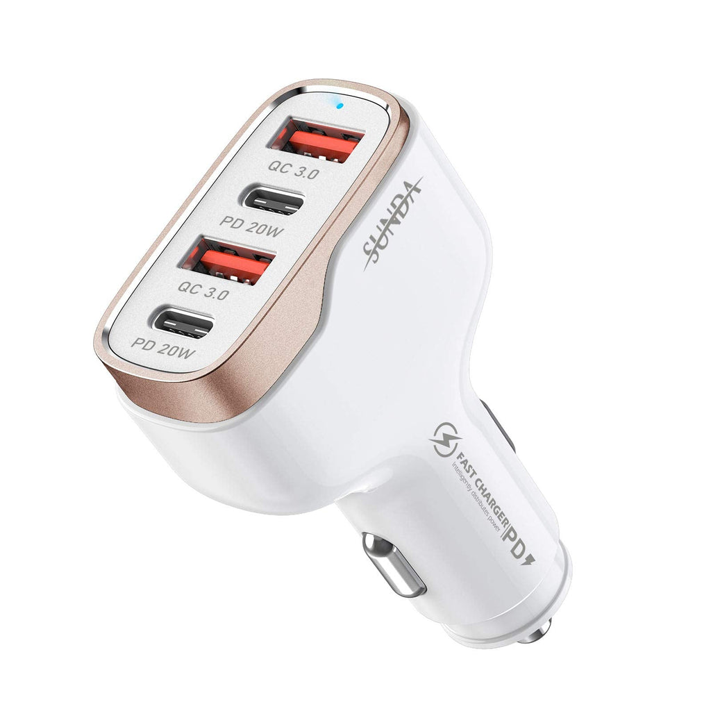 [Australia - AusPower] - SUNDA 40W USB C Fast Car Charger, 4-Ports Car Charger Adapter, Dual Type C PD 20W Compatible with iPhone13/12Pro/Max/iPhone11/Pad Pro/Galaxy/Samsung, Dual USB-A 18W QC3.0 for Android CC53-2A2C 
