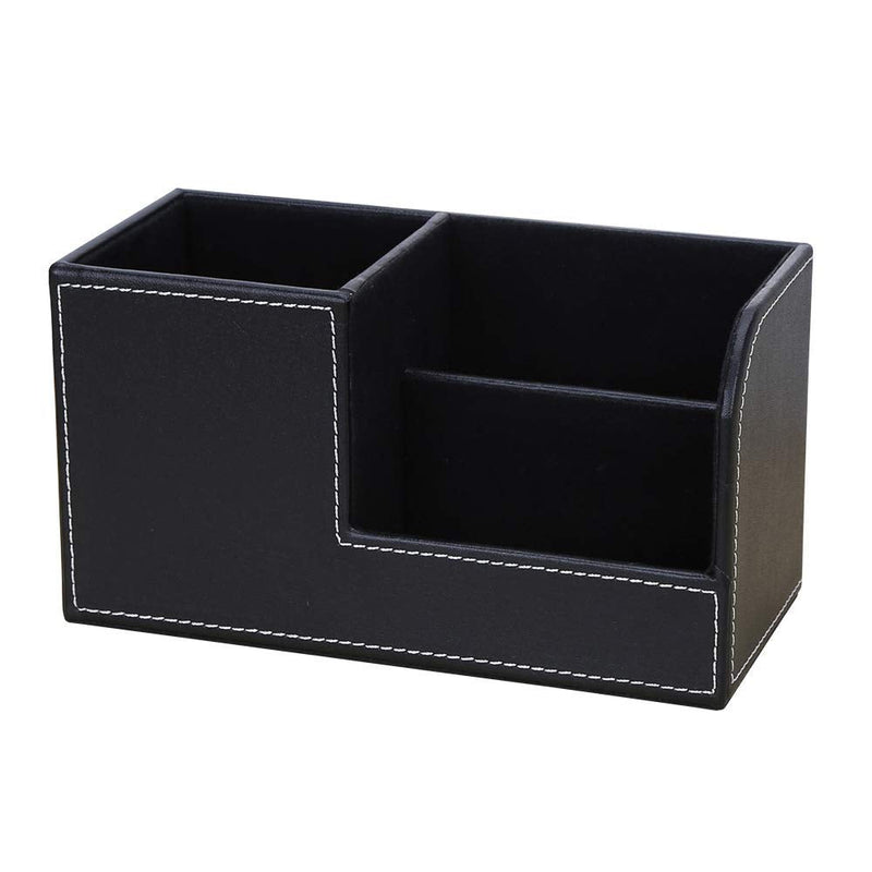 [Australia - AusPower] - Leather Multi-Function Desk Stationery Organizer Storage Box Pen/Pencil, Cell Phone, Business Name Cards, desk organizers (Black) Black 