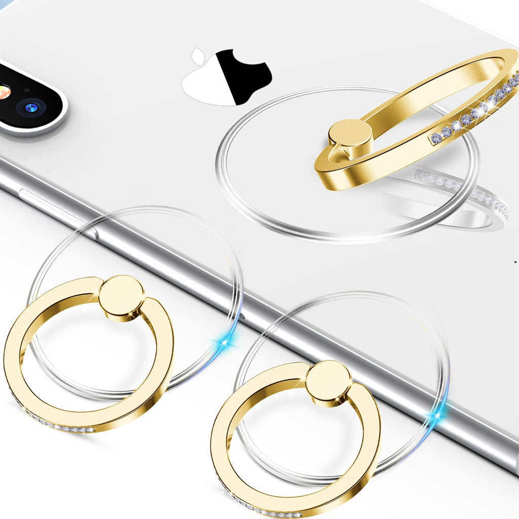[Australia - AusPower] - Transparent Phone Ring Holder - Jsoerpay 2 Pack Cell Phone Ring Holder Finger Grip Loop Universal 360 Degree Rotation (Gold & Diamond) Gold 