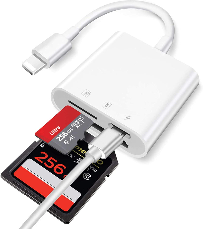 [Australia - AusPower] - [Apple MFi Certified] Lightning to SD/Micro Card Reader for iPhone/iPad, 3 in 1 Memory Card Reader Adapter with Charging Port, Trail Game Camera SD Card Reader Viewer, No App Required Plug and Play 