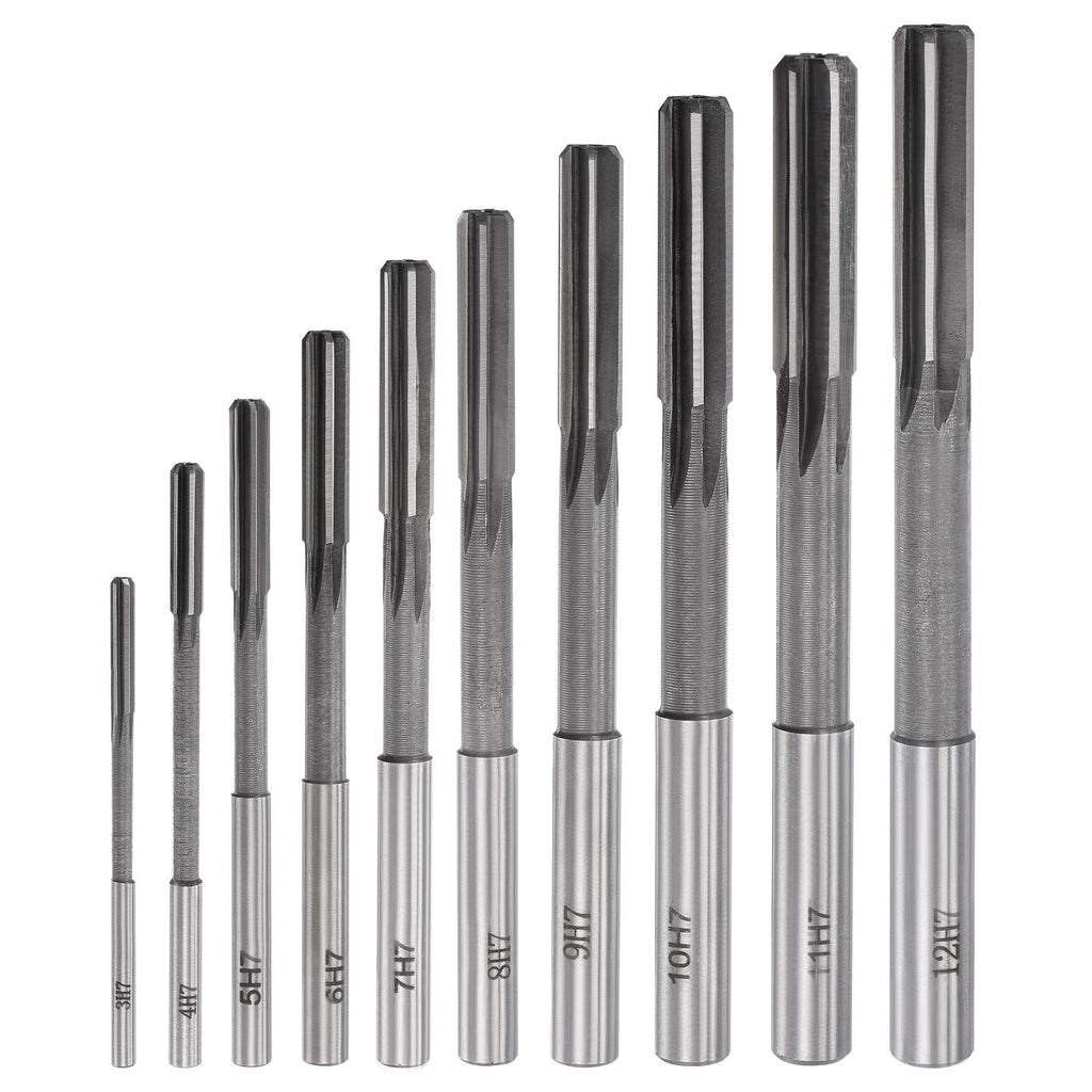 [Australia - AusPower] - uxcell Chucking Reamer Set Lathe Machine Reamer Straight Flute Milling Cutter High Speed Steel H7 Tolerance (3mm 4mm 5mm 6mm 7mm 8mm 9mm 10mm 11mm 12mm) 10pcs 