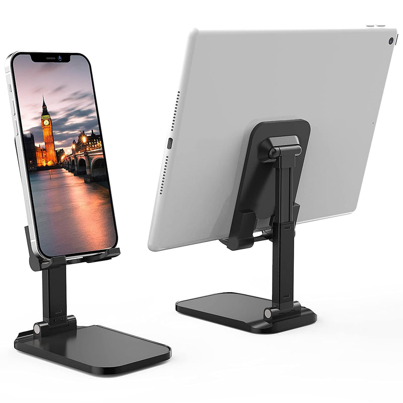 [Australia - AusPower] - Cell Phone Stand, SHANSHUI Adjustable Angle Height Phone Stand for Desk Foldable Anti-Slip Tablet Stand Phone Holder Compatible with All Mobile Phones, iPhone, iPad, Tablet (Black) Black 