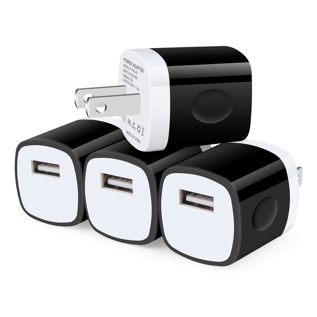 [Australia - AusPower] - USB Wall Charger 4 Pack, UorMe 1A 5V Single Port USB Plugs Power Adapter Compatible iPhone 12 11 Pro Max Xs XR X 8 7 6S 6 SE, Samsung Galaxy S20 Ultra S10 Plus 5G S10e/9/8/7 Note 20 9 8, G6, Pixel 4a 4 Black 