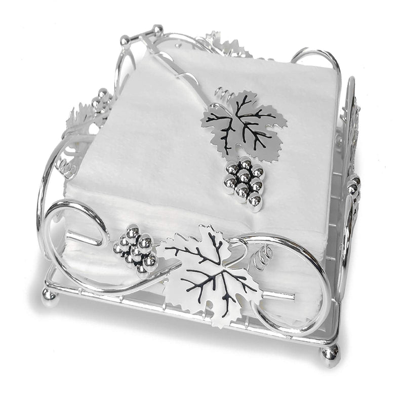 [Australia - AusPower] - Flat Napkin Holder with Weighted Arm for Kitchen and Table, Heavy Duty Tissue Dispenser for Kitchen Dining Tabletop Restaurant Picnic Indoor Outdoor (Silver) Silver 