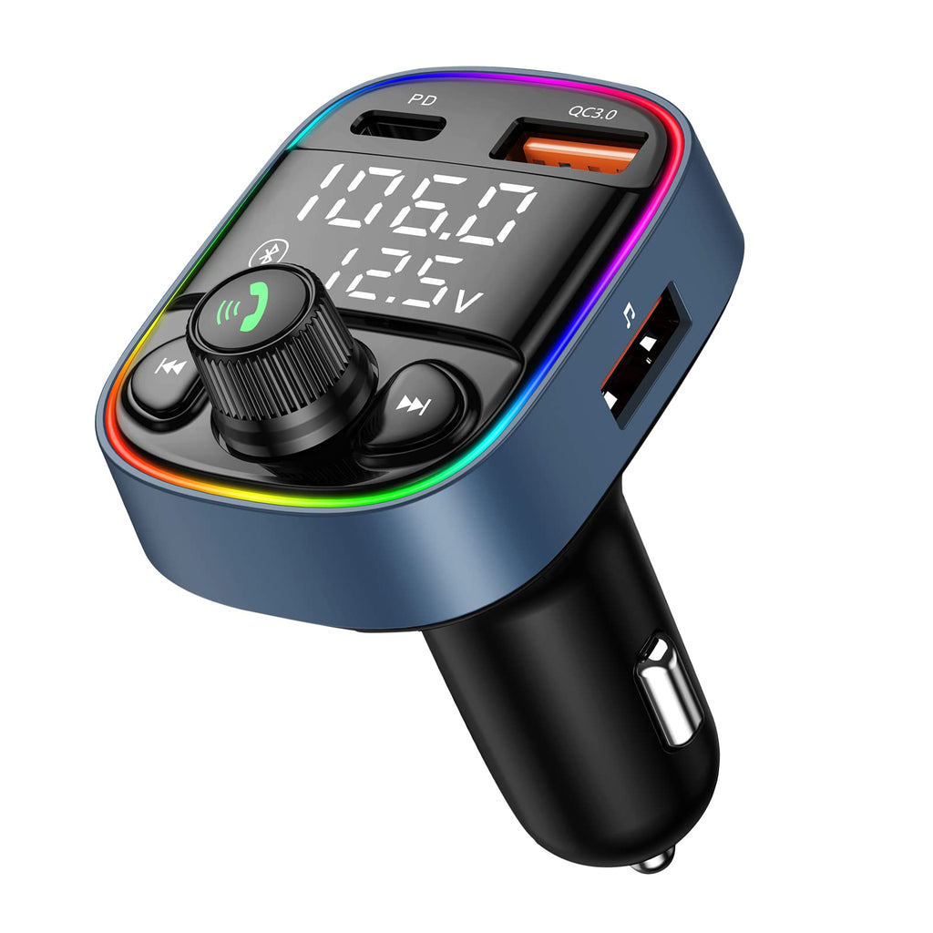 [Australia - AusPower] - Bluetooth FM Transmitter for Car, Helloleiboo Car Charger with MP3 Player, Car Bluetooth FM Transmitter Adapter with 7 Color Backlit, QC3.0+PD Ports Support TF Card USB Flash Drive 