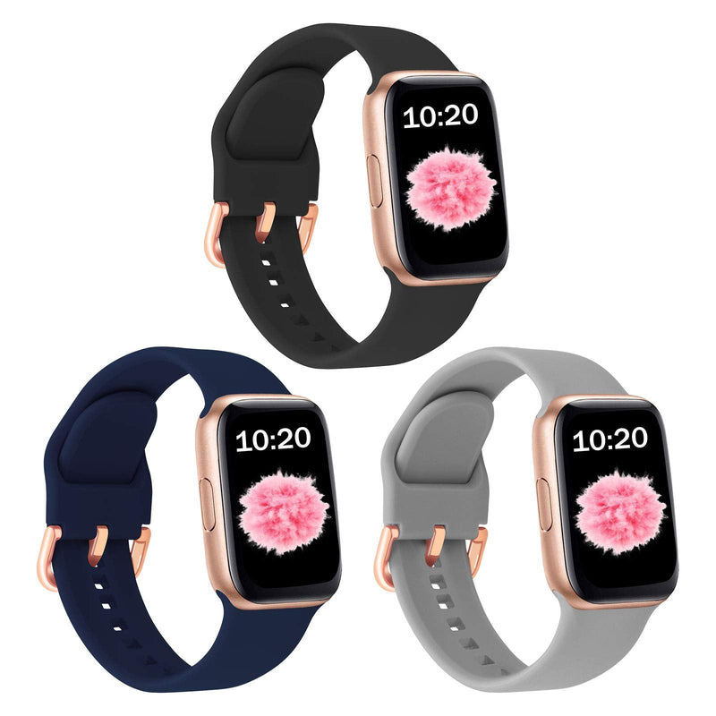 [Australia - AusPower] - SinJonden 3PCS Sport Bands Compatible with Apple Watch 42mm 44mm 45mm Women Men, Silicone Band Replacement for iWatch Series 7/6/SE/5/4/3/2/1 (42mm/44mm/45mm-S/M, Black/Midnight Blue/Light Gray) 42mm/44mm/45mm-S/M 
