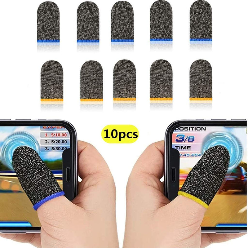 [Australia - AusPower] - Finger Sleeves Mobile Game 10pcs Highly Sensitive Breathable 50% Silver Fiber Touch Screen Anti-Sweat Shoot Aim Finger Cot for Android iOS Tablet 