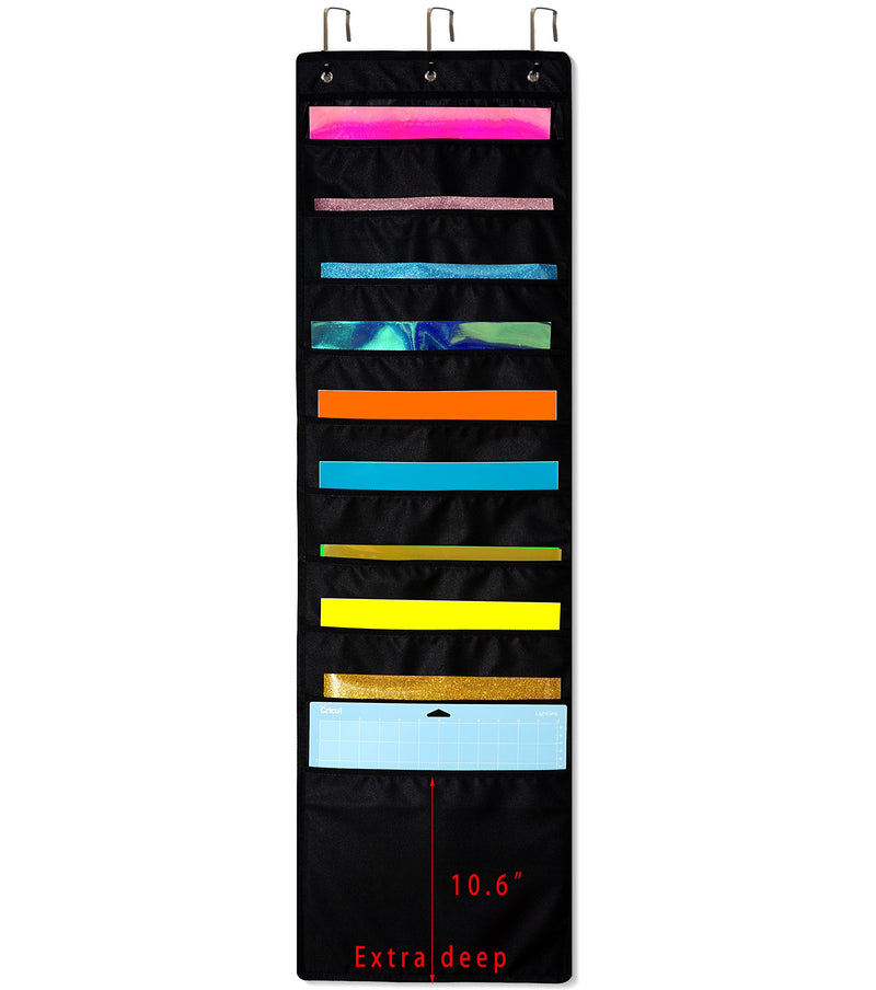 [Australia - AusPower] - ZENXUS Hanging Organizer, 12x12 Paper Storage, Deep Pocket Vinyl Holder, for Cardstock, Scrapbook, Craft Paper, 3 Door Hooks Included 10 Pocket x1 