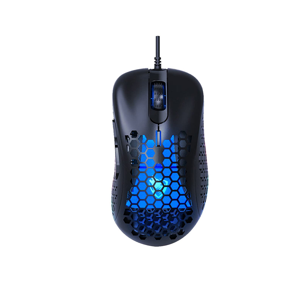 [Australia - AusPower] - Gaming Mouse, Lightweight Cellular Hollow Design Wired Mouse with RGB Backlit 6 Buttons 4800 DPI USB Port, Computer Optical Ergonomic Mouse for PC Laptop Windows Mac OS (Black) Black 