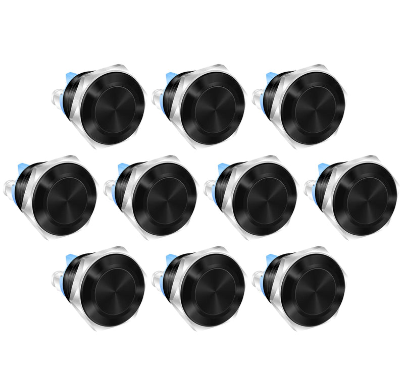 [Australia - AusPower] - DaierTek 12V Round Push Button Switch Waterproof Black Metal 16mm Momentary 1NO SPST DC/AC for Doorbell Horn Handlebar Screw Terminals Flat Button 10pcs 