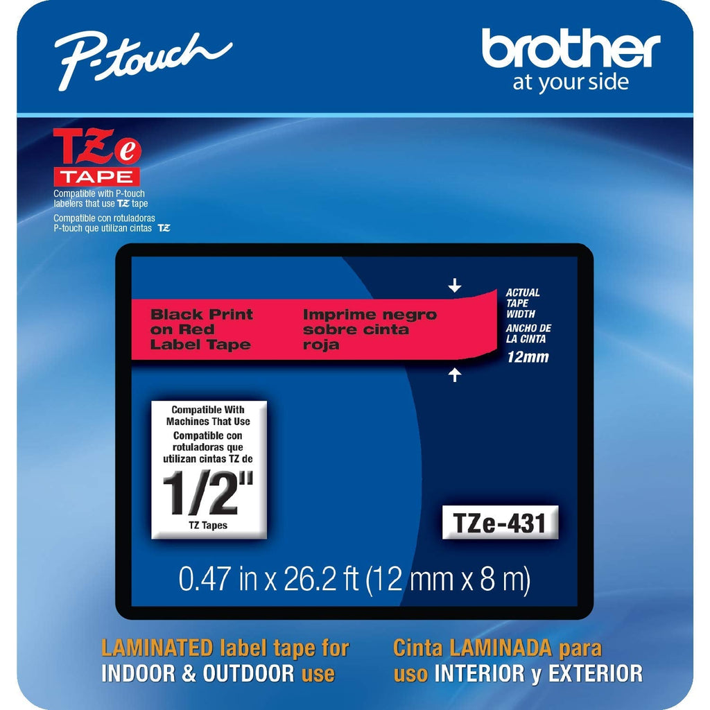 [Australia - AusPower] - Brother Genuine P-touch, TZe-431CS, 0.47” x 26.2’, Black on Red Laminated Label Tape 