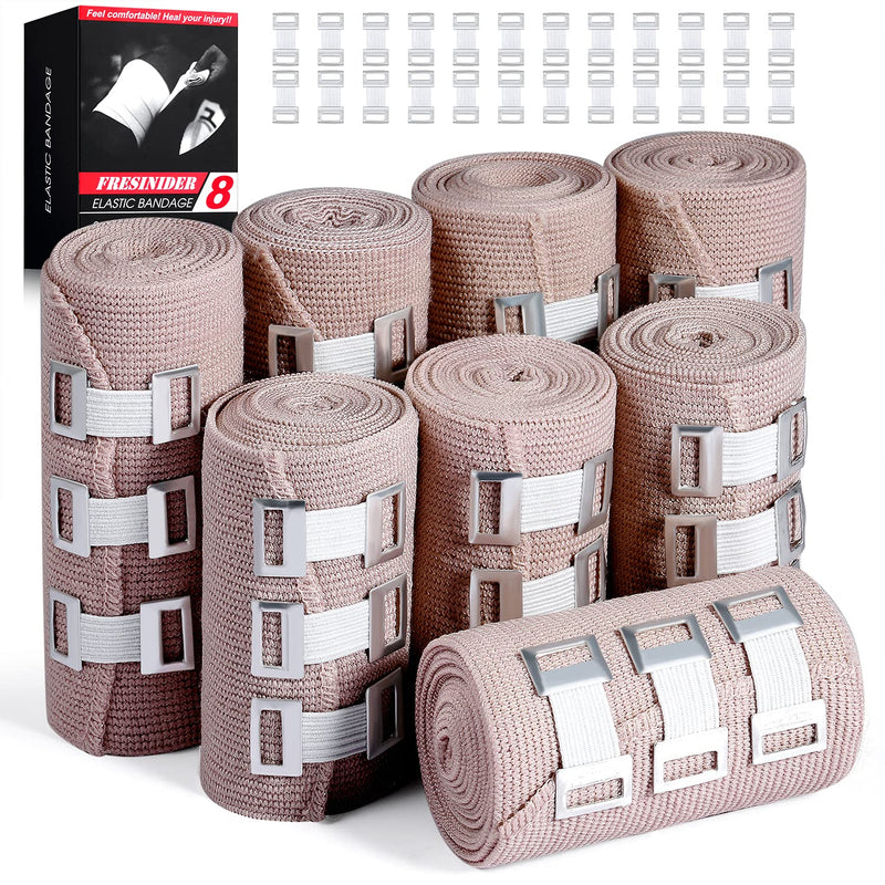[Australia - AusPower] - FRESINIDER Elastic Bandage Wrap 8 Pack(4 X 3" + 4 X 4" Wide Rolls) + 48 Clips | Stretch Compression Bandage Stretches up to 15ft | Ideal for Medical, Sports, Sprains, Calf, Ankle & Foot 8Pack 