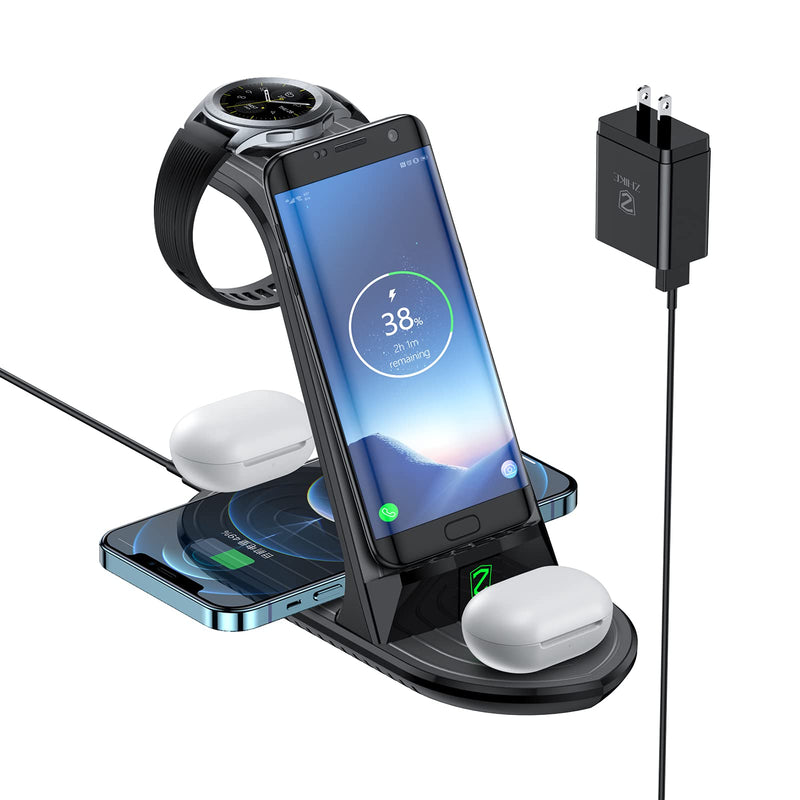 [Australia - AusPower] - ZHIKE Wireless Charger,4 in 1 Wireless Charging Station Compatible with Samsung S20/S21/S10/Note 20/iPhone 12,Fast Charger Stand Dock for Galaxy Watch 46mm/42mm/Active 2/Gear S3 and Buds(with Adapter) 