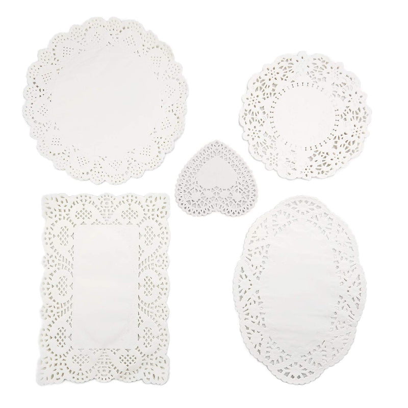 [Australia - AusPower] - 350 Pieces Lace Doilies Paper Assorted Sizes Rectangle Round Oval Heart Paper Doilies Disposable Paper Doilies White Placemats Paper for Cake, Desert, Wedding, Tableware Decoration(4" 6.5" 8.5" 9") 