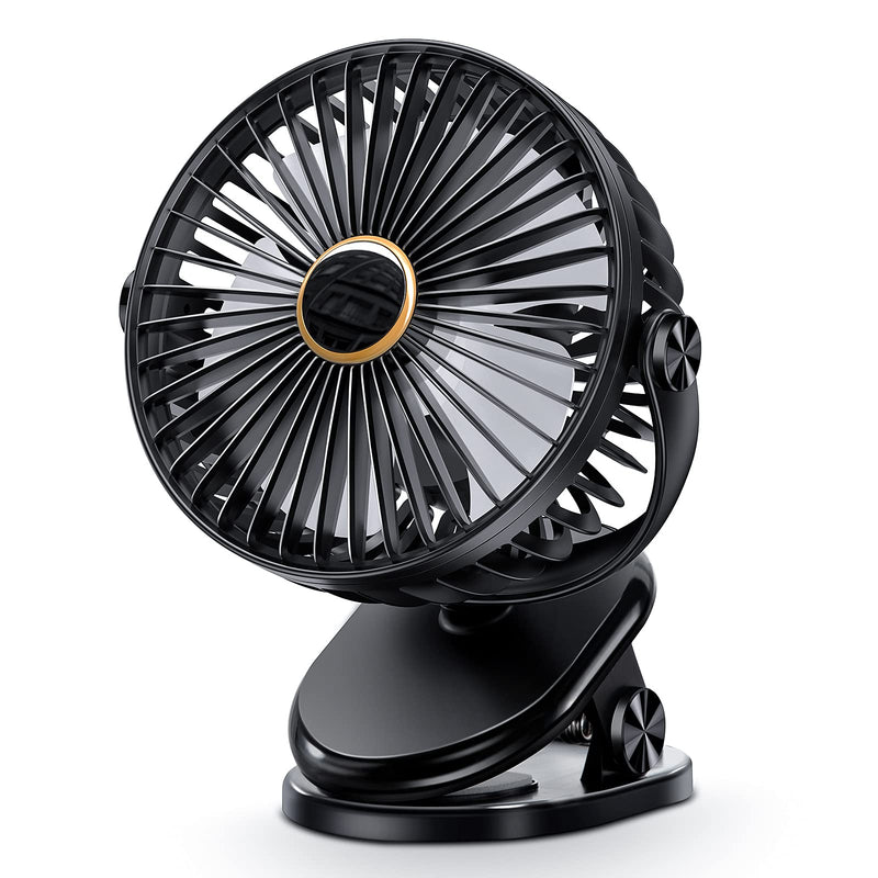 [Australia - AusPower] - SmartDevil Clip on Fan, 360° Rotation Portable Small Desk Fan, 3 Speed Personal Rechargeable Battery Operated Table Fan with Clip, Mini Clip Fan for Stroller, Camping, Office, Desk(Black) Black 
