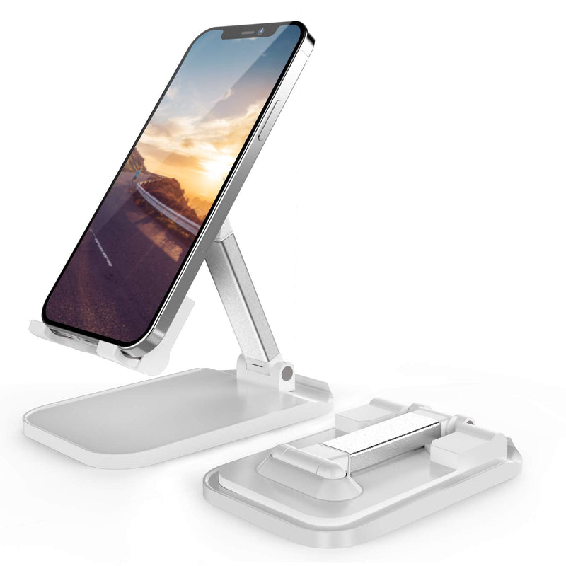 [Australia - AusPower] - Cell Phone Stand, Senose Adjustable Cellphone Holder for Desk, Foldable Portable Desktop Smartphone Bracket for Office, Universal Mobile Phones Accessories Compatible with iPhone, iPad White 