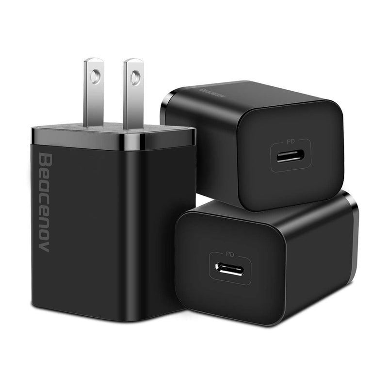 [Australia - AusPower] - 20W USB-C Power Adapter (3 Pack),Beacenov USB C Charger Block Compatible with iPhone 13/13 Pro Max/13 Mini/iPhone 12/12 Mini/12 Pro Max/11/ iPad Pro,and More.(Black) black 