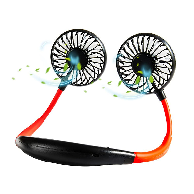 [Australia - AusPower] - Neck Fan, Rechargeable USB Fans,Upgraded Version Portable Neck Fan with 2000mAh Battery, Dual 360° Rotation, 3 Level Speed, Color Changing LED, Low Noise, Neckband Fan for Sport,Office, Outdoor (Black) black 