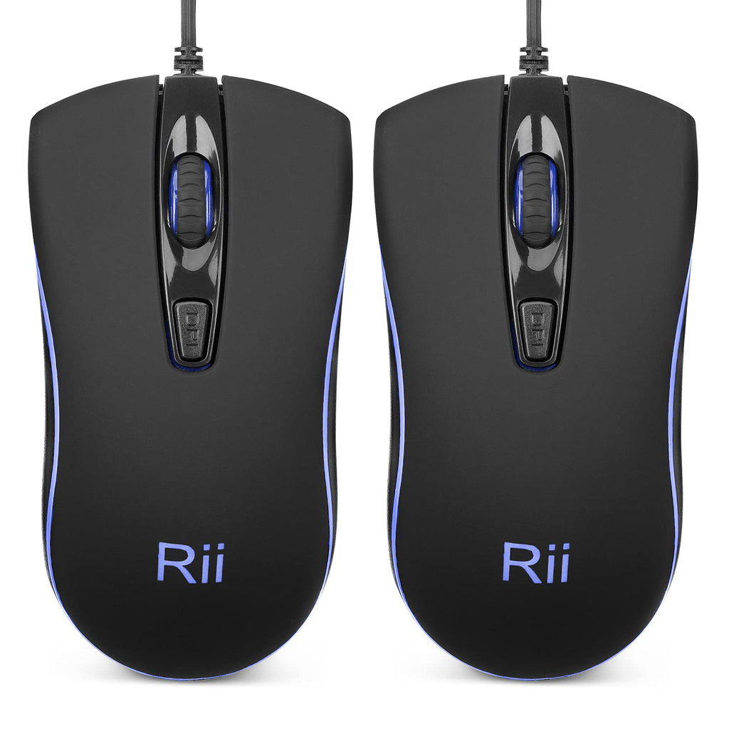 [Australia - AusPower] - Wired Mouse,Rii Computer Mouse with Blue Backlit,USB Mouse with 1600 DPI Levels,Comfortable Grip Ergonomic Optical ,USB Wired Mice Support Windows PC, Laptop,Desktop,Notebook,Chromebook (2PACK) 2PACK 
