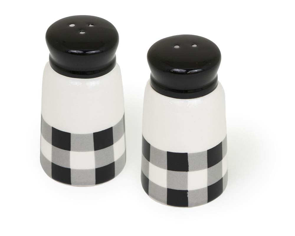 [Australia - AusPower] - Boston International Ceramic Salt & Pepper Shakers, 1.5 x 3-Inches, Black & White Check 