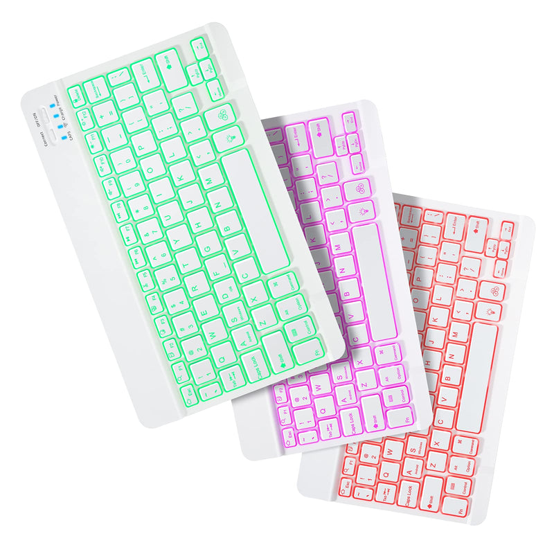 [Australia - AusPower] - Slim Wireless Bluetooth 3.0 Keyboard, 7-Colors Backlit Tablet Keyboard Detachable, Rechargeable Bulit-in Battery Keyboard That Fits Andriod, Windows System (White) 030-Keyboard Universal white keyboard 