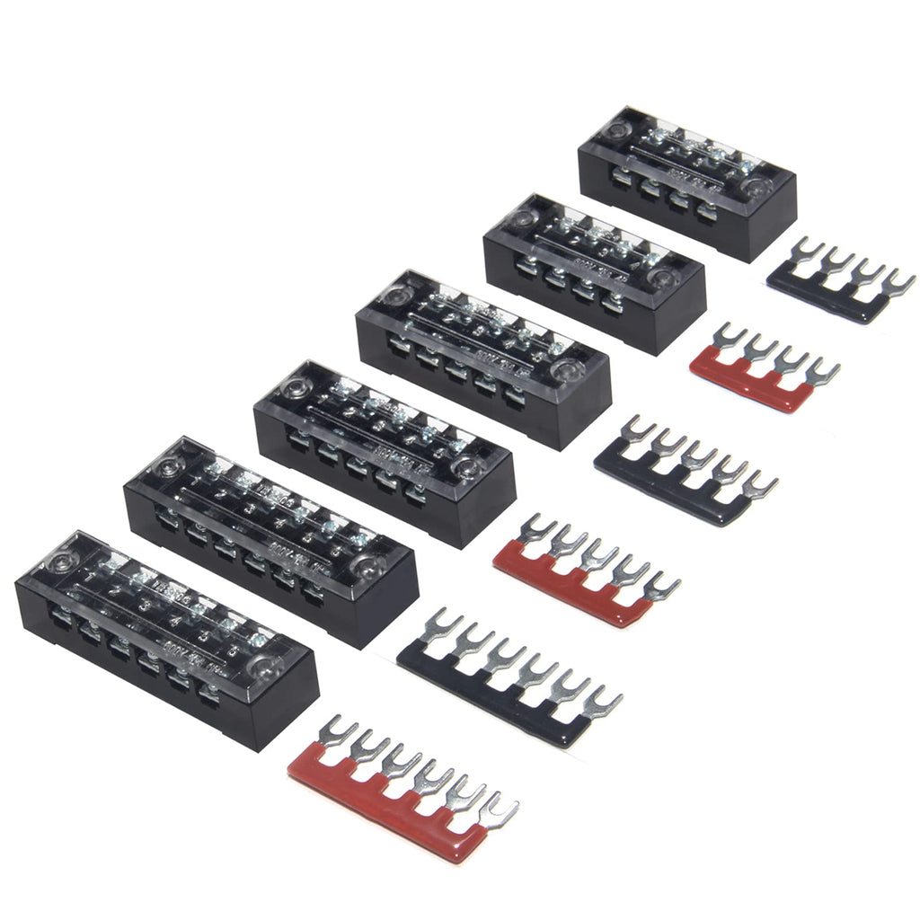 [Australia - AusPower] - 6 Sets Terminal Blocks, 4/5/6 Positions 600V 15A Dual Row Wire Screw Terminal Strip Block with Cover + 400V 15A Pre-Insulated Bus Bar Terminals Barrier Strips Jumpers (Black & Red) by MILAPEAK 15A 4/5/6P+Jumpers 
